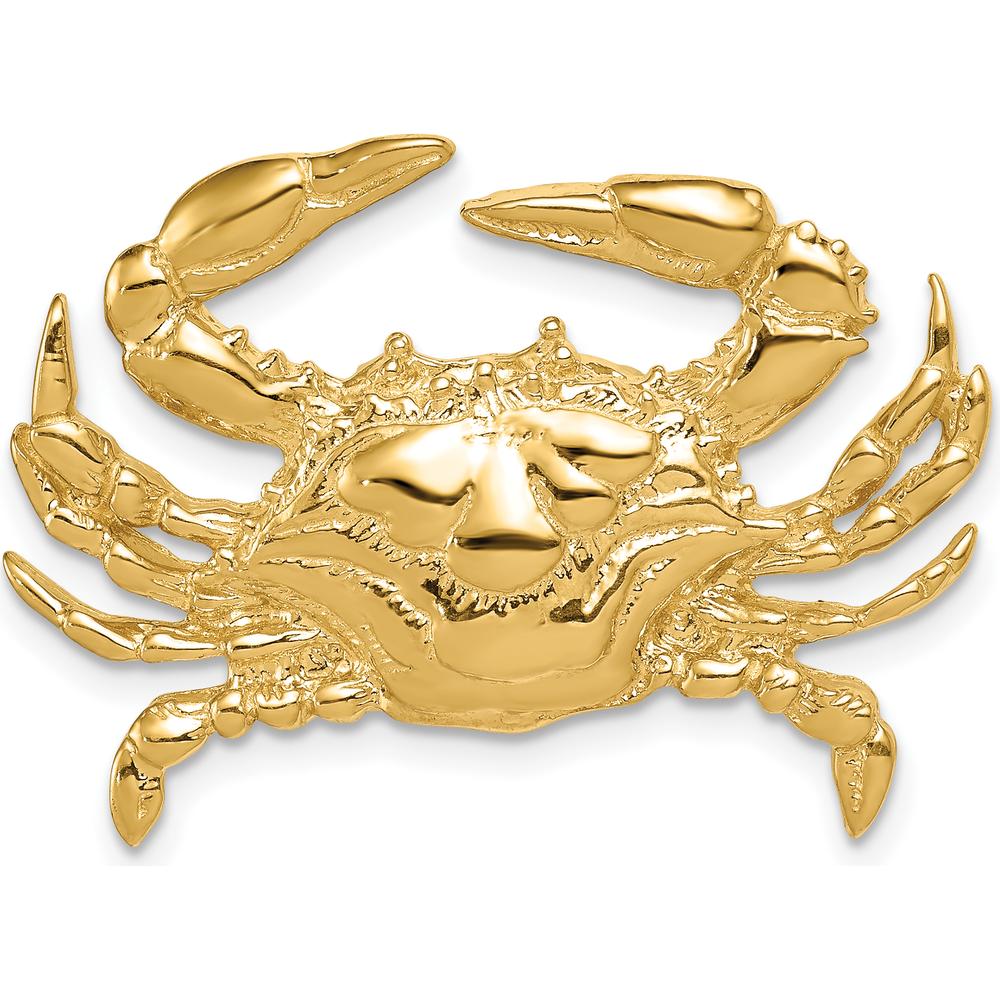 14K Yellow Gold Large Blue Crab Omega Slide Pendant - Solid Polished Gold Design by Oro Pregiato