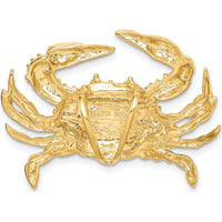 14K Yellow Gold Large Blue Crab Omega Slide Pendant - Solid Polished Gold Design by Oro Pregiato