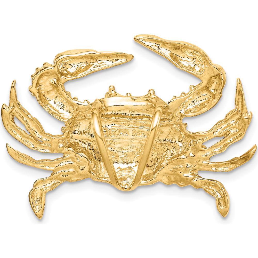 14K Yellow Gold Large Blue Crab Omega Slide Pendant - Solid Polished Gold Design by Oro Pregiato