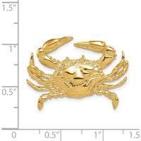 14K Yellow Gold Large Blue Crab Omega Slide Pendant - Solid Polished Gold Design by Oro Pregiato