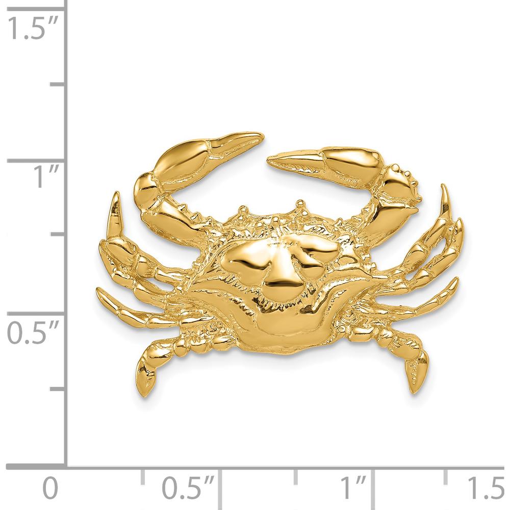 14K Yellow Gold Large Blue Crab Omega Slide Pendant - Solid Polished Gold Design by Oro Pregiato