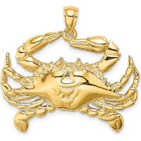 14K Yellow Gold Large Blue Crab Pendant with Polished Finish by Oro Pregiato