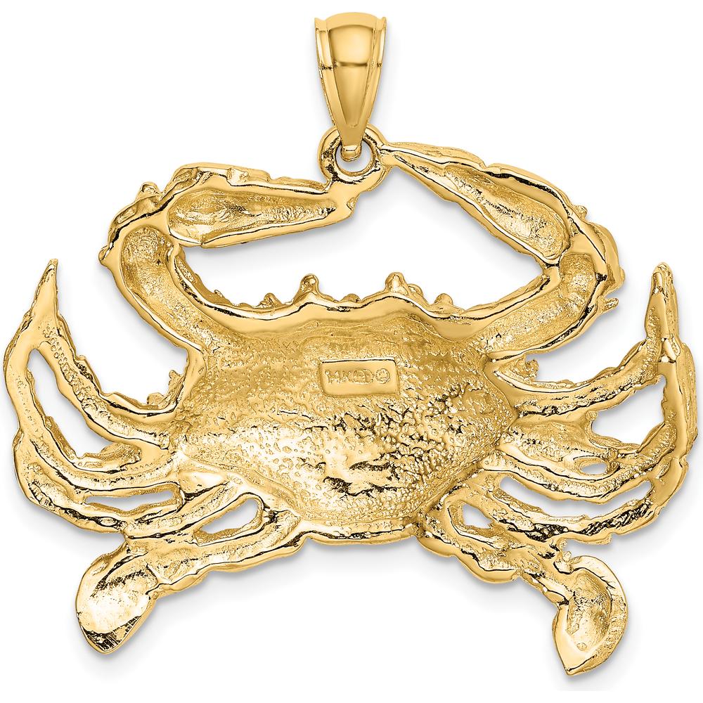14K Yellow Gold Large Blue Crab Pendant with Polished Finish by Oro Pregiato