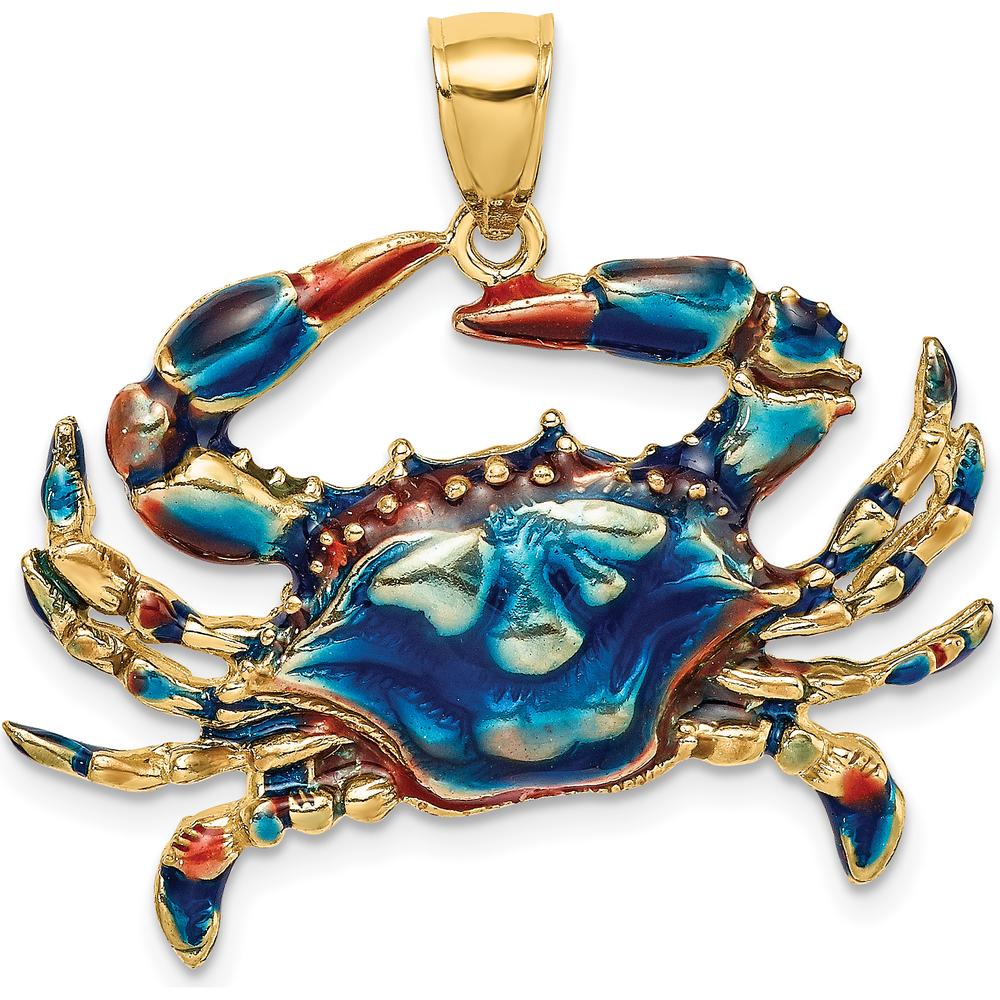14K Yellow Gold Large Blue Enamel Crab Charm - 28mm Length, 32.5mm Width by Oro Pregiato