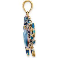 14K Yellow Gold Large Blue Enamel Crab Charm - 28mm Length, 32.5mm Width by Oro Pregiato