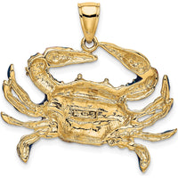 14K Yellow Gold Large Blue Enamel Crab Charm - 28mm Length, 32.5mm Width by Oro Pregiato