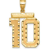 14K Yellow Gold Large Brushed Diamond-Cut Number 10 Charm - Bold Geometric Pendant by Oro Pregiato