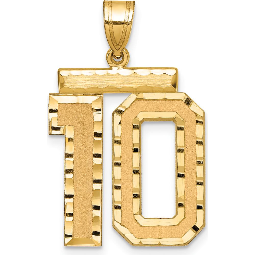 14K Yellow Gold Large Brushed Diamond-Cut Number 10 Charm - Bold Geometric Pendant by Oro Pregiato
