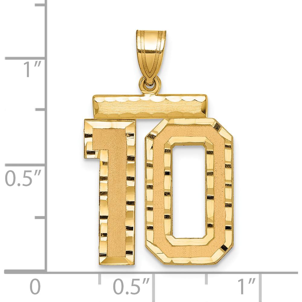 14K Yellow Gold Large Brushed Diamond-Cut Number 10 Charm - Bold Geometric Pendant by Oro Pregiato