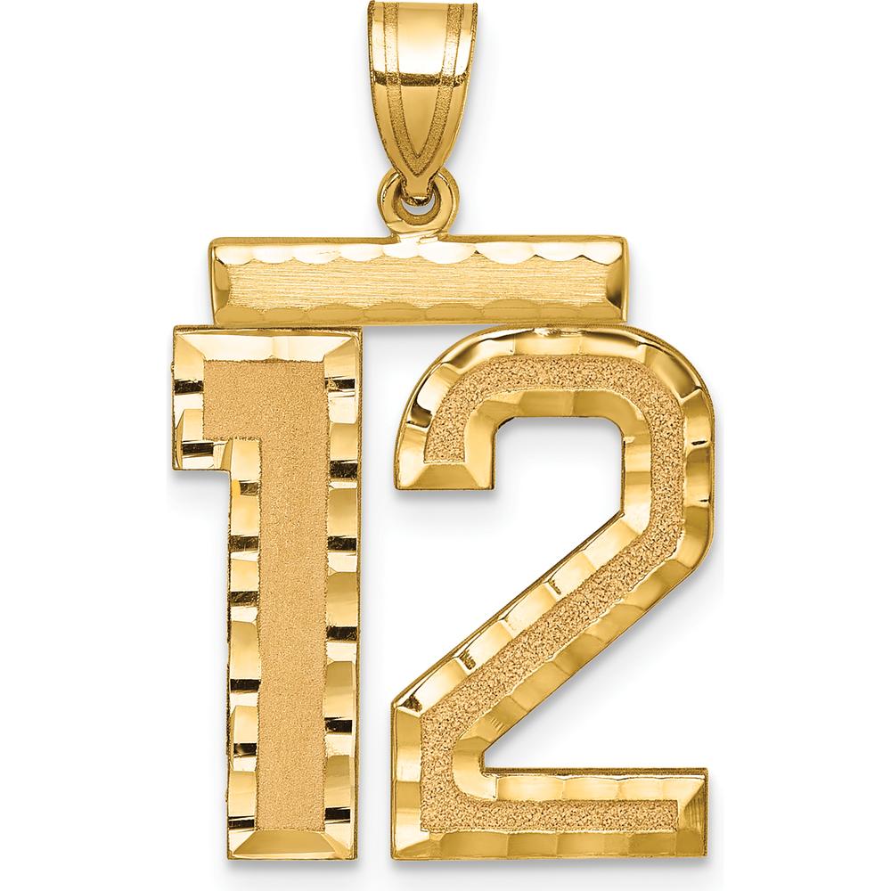 14K Yellow Gold Large Brushed Diamond-Cut Number 12 Charm Pendant by Oro Pregiato