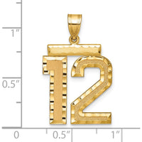 14K Yellow Gold Large Brushed Diamond-Cut Number 12 Charm Pendant by Oro Pregiato