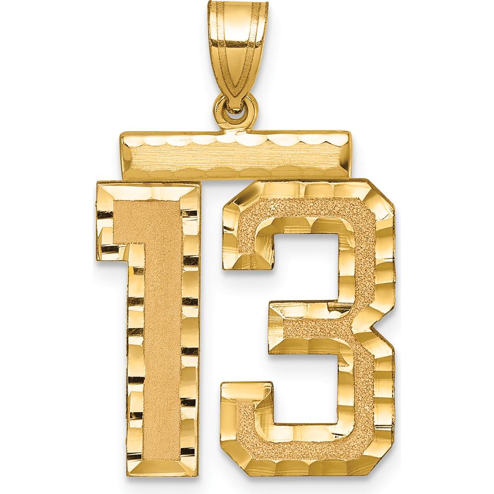 14K Yellow Gold Large Brushed Diamond-Cut Number 13 Pendant Charm by Oro Pregiato