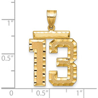 14K Yellow Gold Large Brushed Diamond-Cut Number 13 Pendant Charm by Oro Pregiato