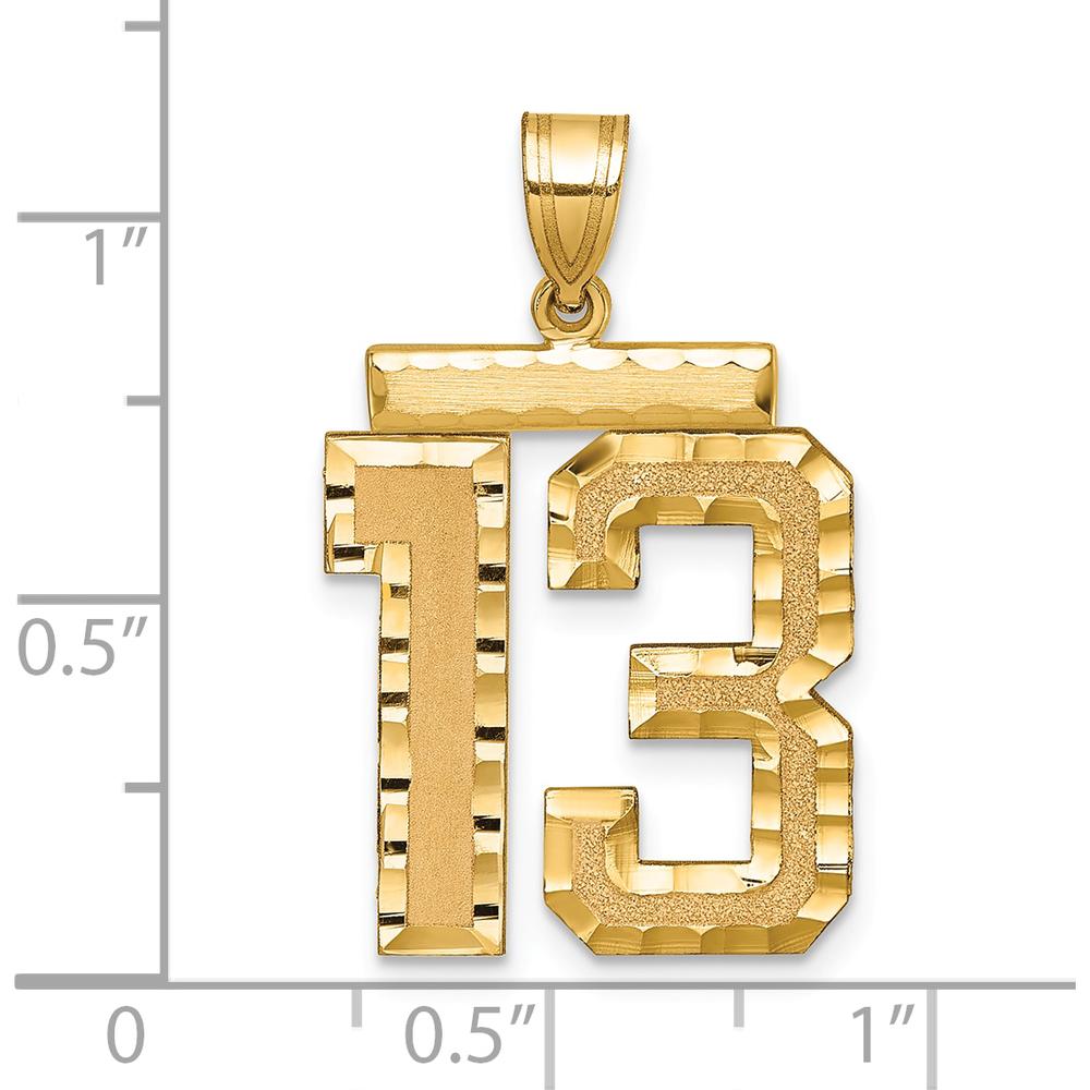 14K Yellow Gold Large Brushed Diamond-Cut Number 13 Pendant Charm by Oro Pregiato