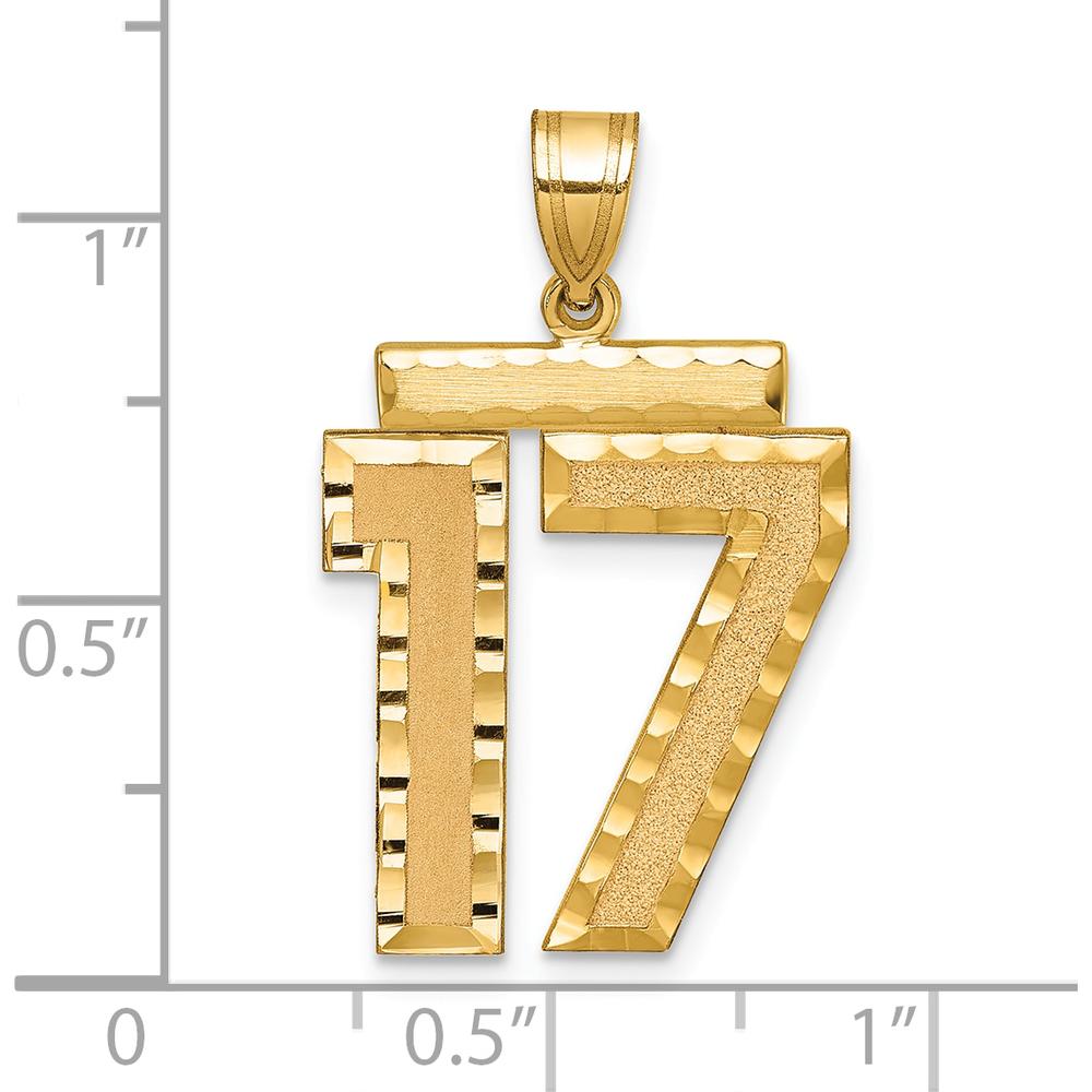 14K Yellow Gold Large Brushed Diamond-Cut Number 17 Charm Pendant by Oro Pregiato
