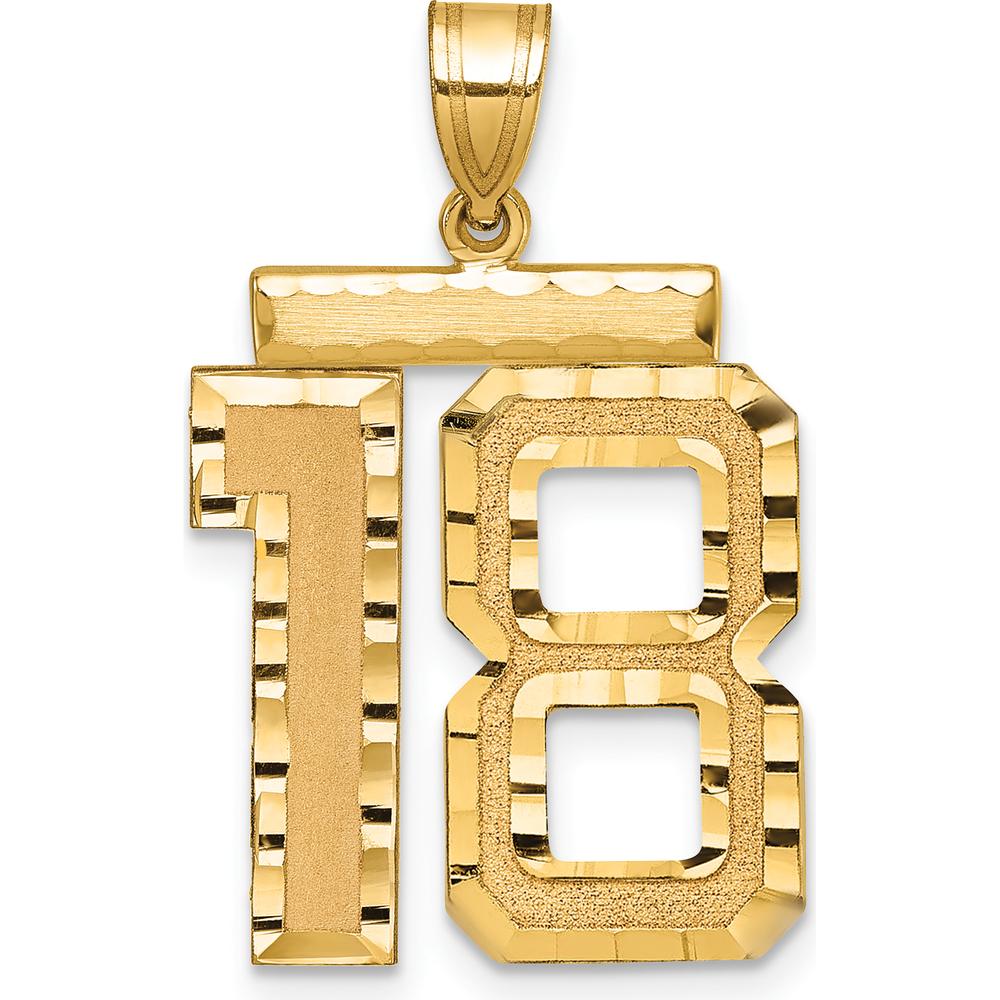 14K Yellow Gold Large Brushed Diamond-Cut Number 18 Charm by Oro Pregiato