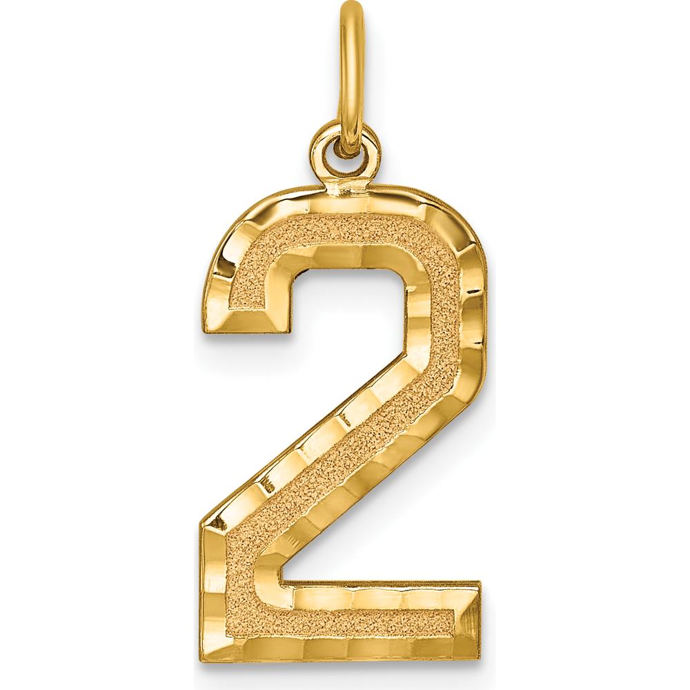 14K Yellow Gold Large Brushed Diamond-Cut Number 2 Charm - 20.52mm Length by Oro Pregiato