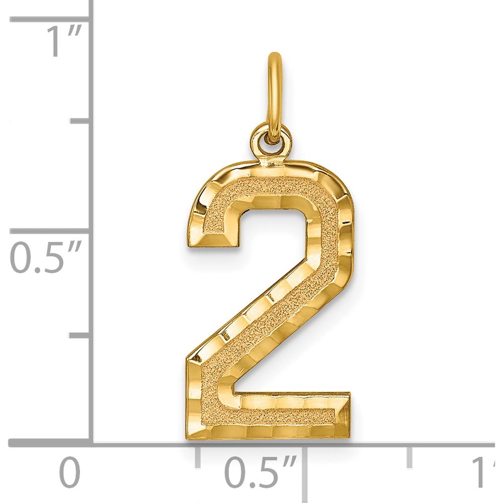14K Yellow Gold Large Brushed Diamond-Cut Number 2 Charm - 20.52mm Length by Oro Pregiato