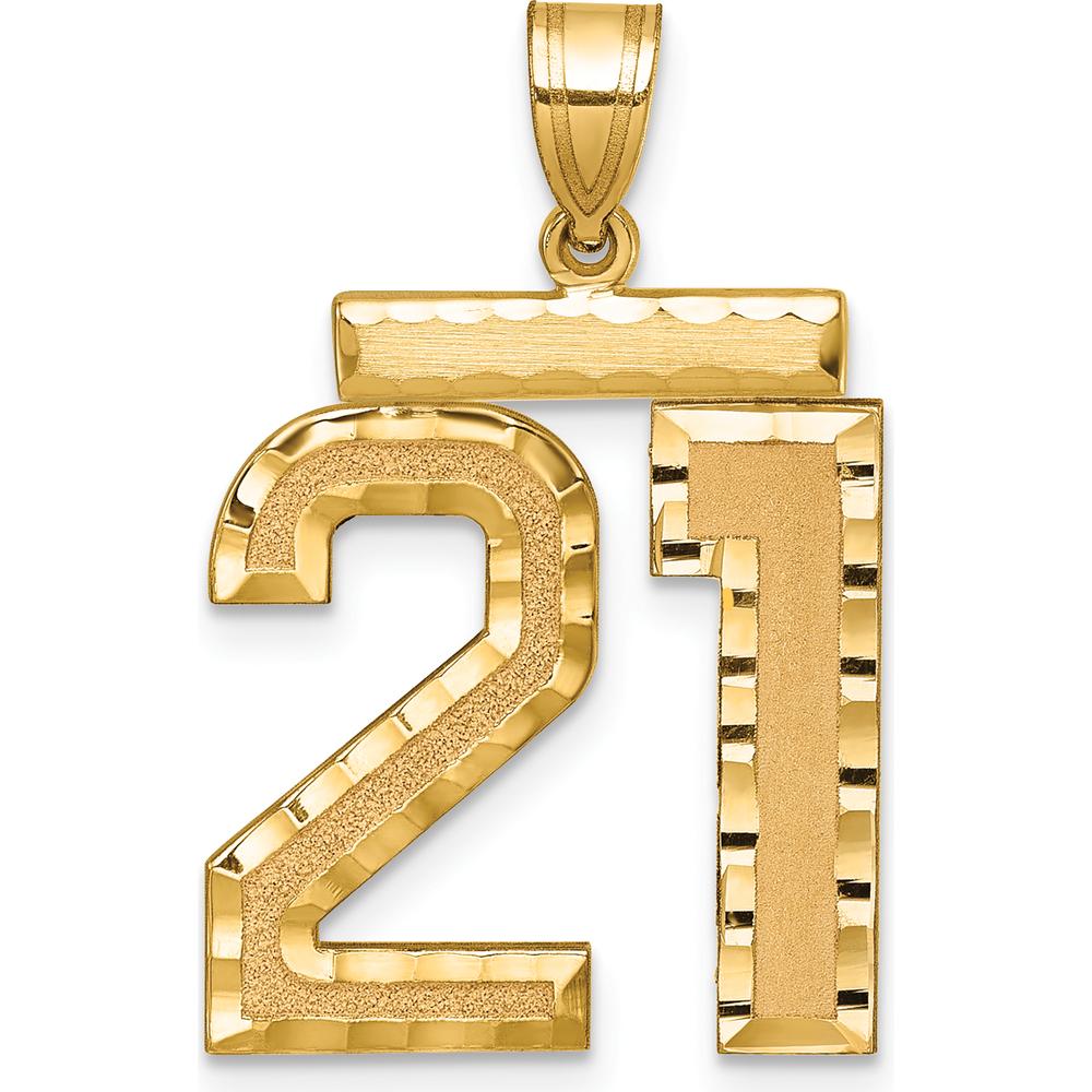 14K Yellow Gold Large Brushed Diamond-Cut Number 21 Charm by Oro Pregiato