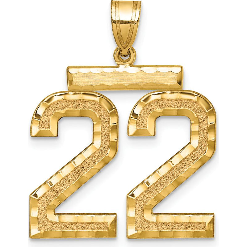 14K Yellow Gold Large Brushed Diamond-Cut Number 22 Charm by Oro Pregiato