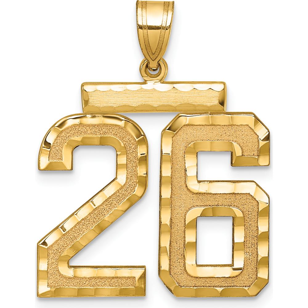 14K Yellow Gold Large Brushed Diamond-cut Number 26 Charm by Oro Pregiato