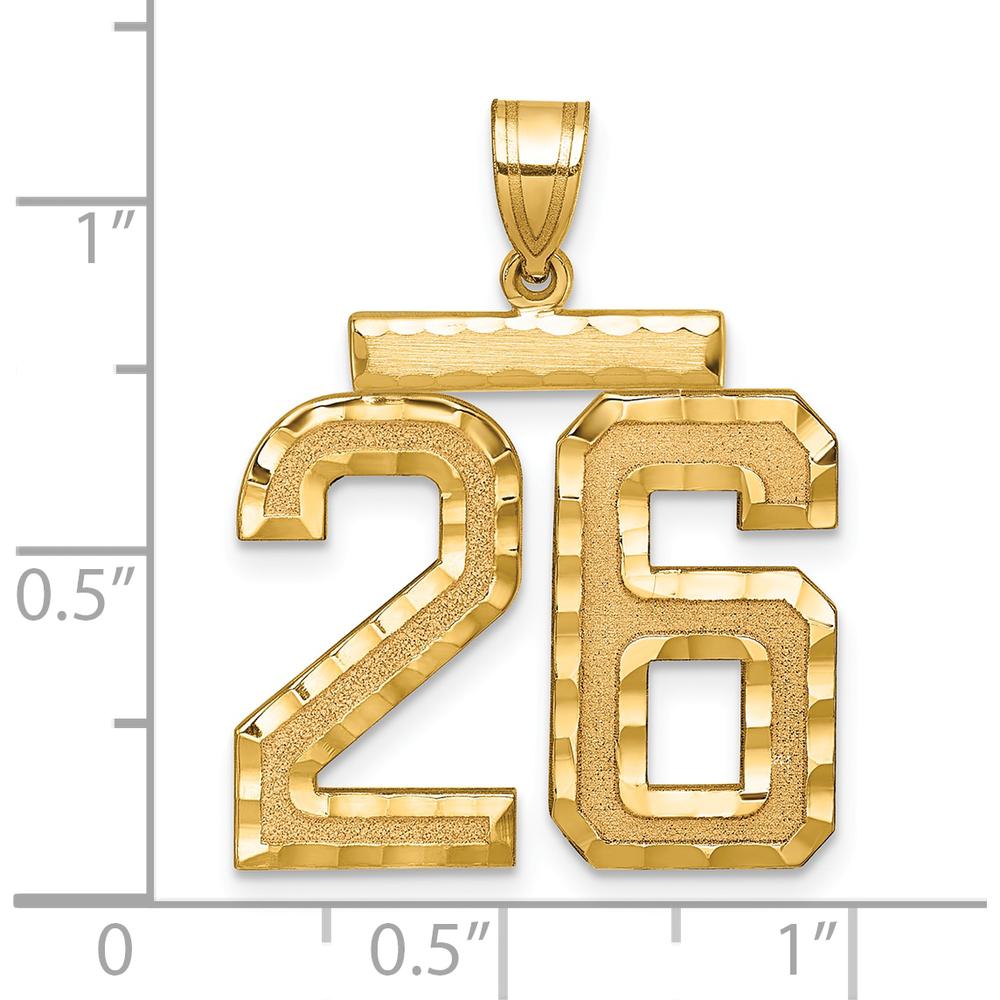 14K Yellow Gold Large Brushed Diamond-cut Number 26 Charm by Oro Pregiato