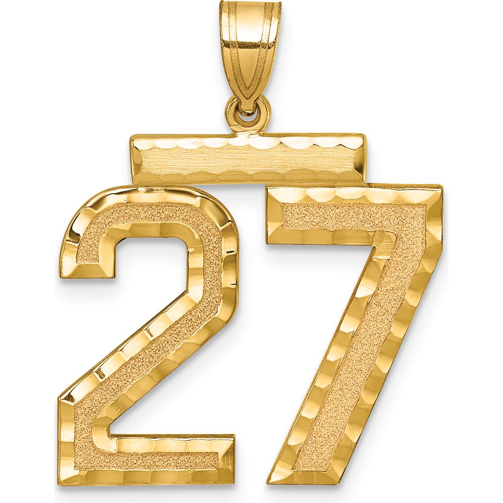 14K Yellow Gold Large Brushed Diamond-Cut Number 27 Charm by Oro Pregiato