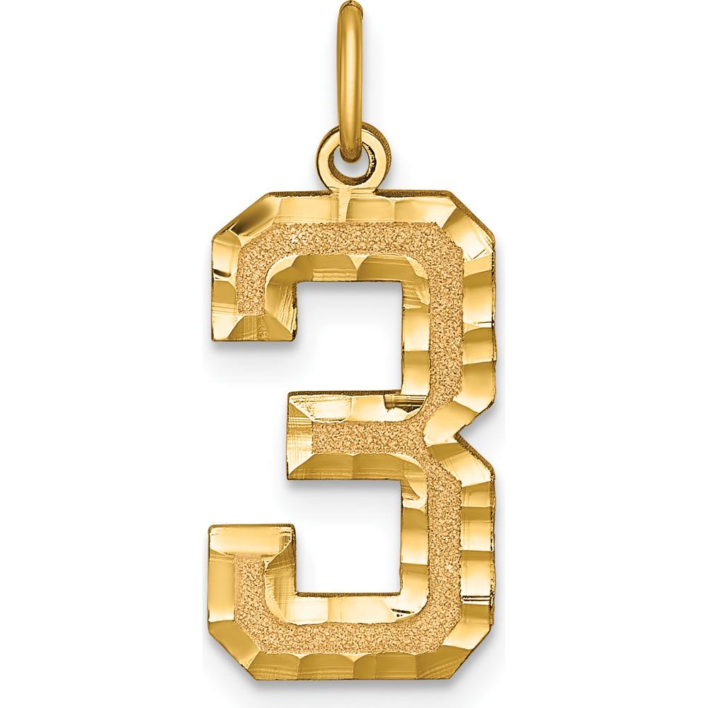 14K Yellow Gold Large Brushed Diamond-Cut Number 3 Charm by Oro Pregiato