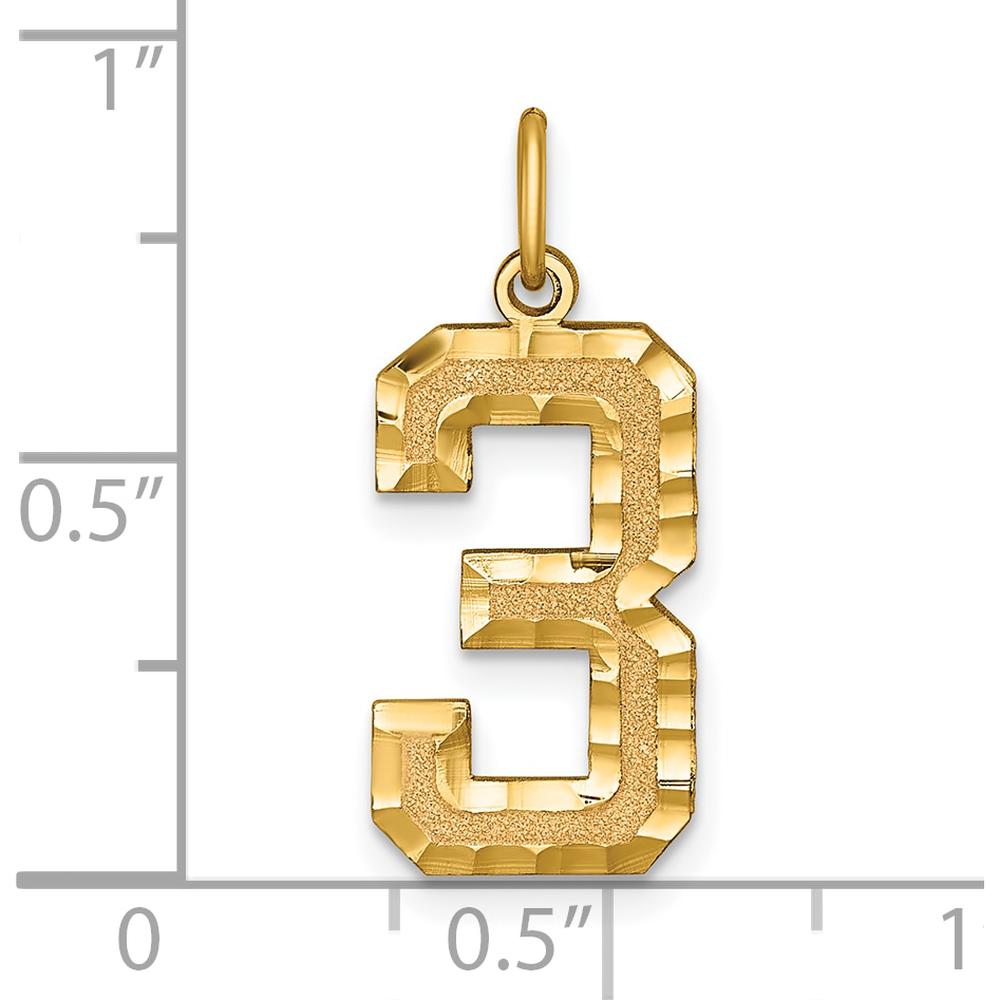 14K Yellow Gold Large Brushed Diamond-Cut Number 3 Charm by Oro Pregiato