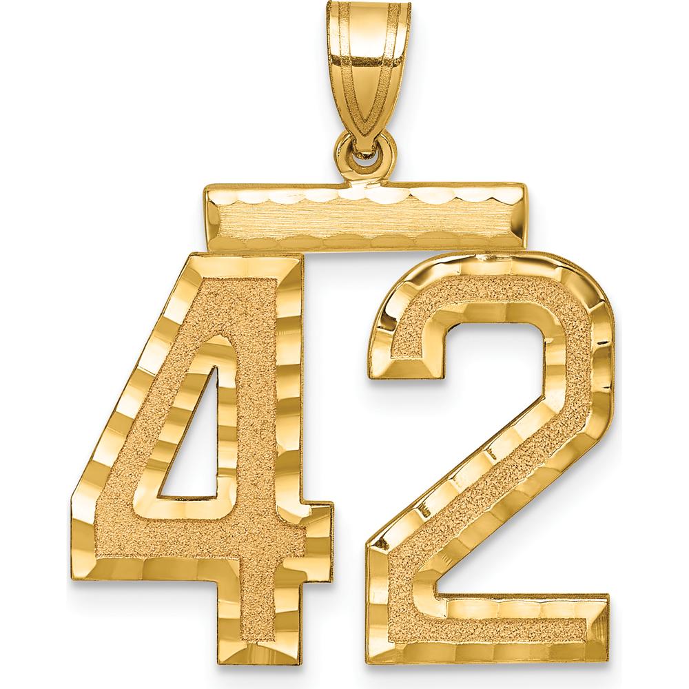 14K Yellow Gold Large Brushed Diamond-cut Number 42 Charm by Oro Pregiato