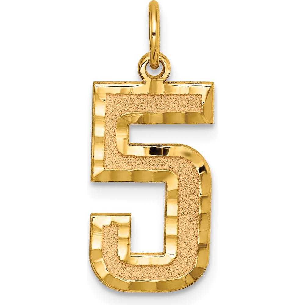 14K Yellow Gold Large Brushed Diamond-Cut Number 5 Charm Pendant by Oro Pregiato