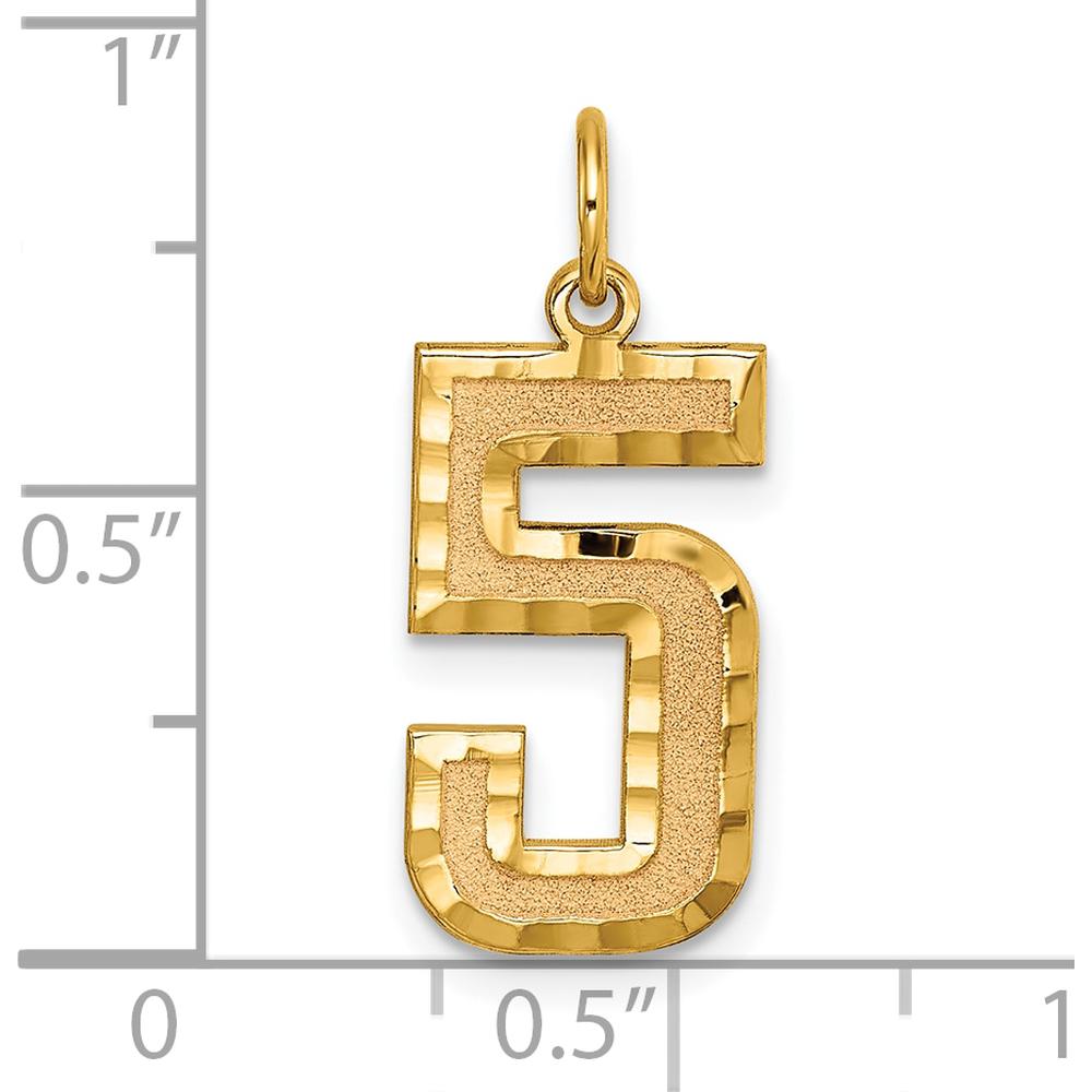 14K Yellow Gold Large Brushed Diamond-Cut Number 5 Charm Pendant by Oro Pregiato