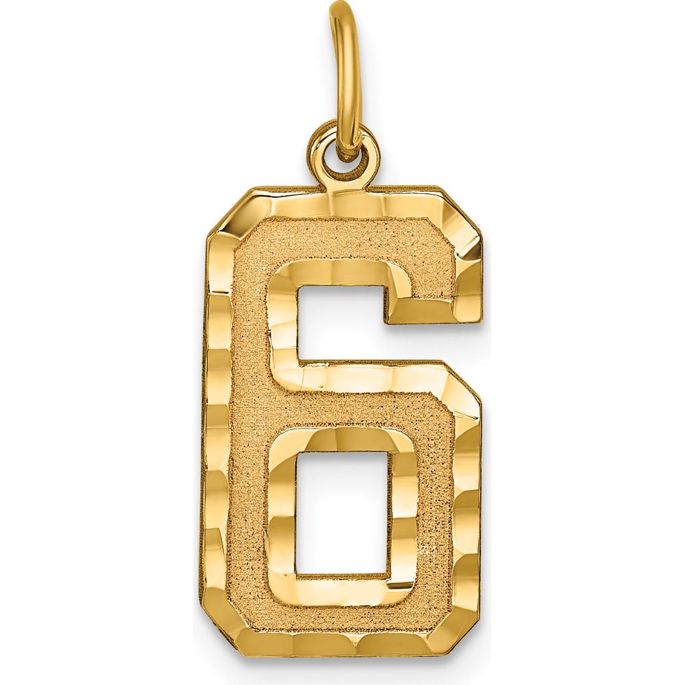 14K Yellow Gold Large Brushed Diamond-Cut Number 6 Charm by Oro Pregiato