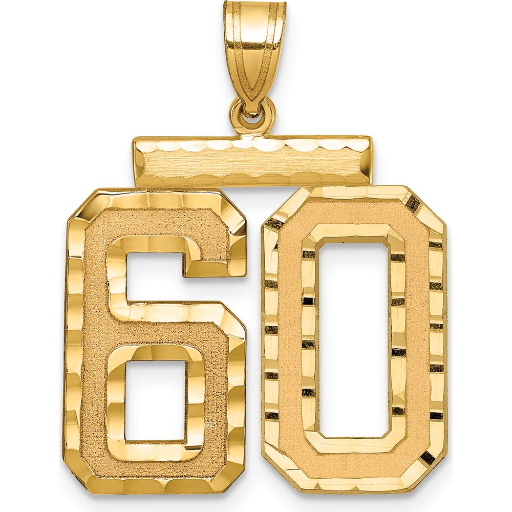 14K Yellow Gold Large Brushed Diamond-cut Number 60 Charm by Oro Pregiato
