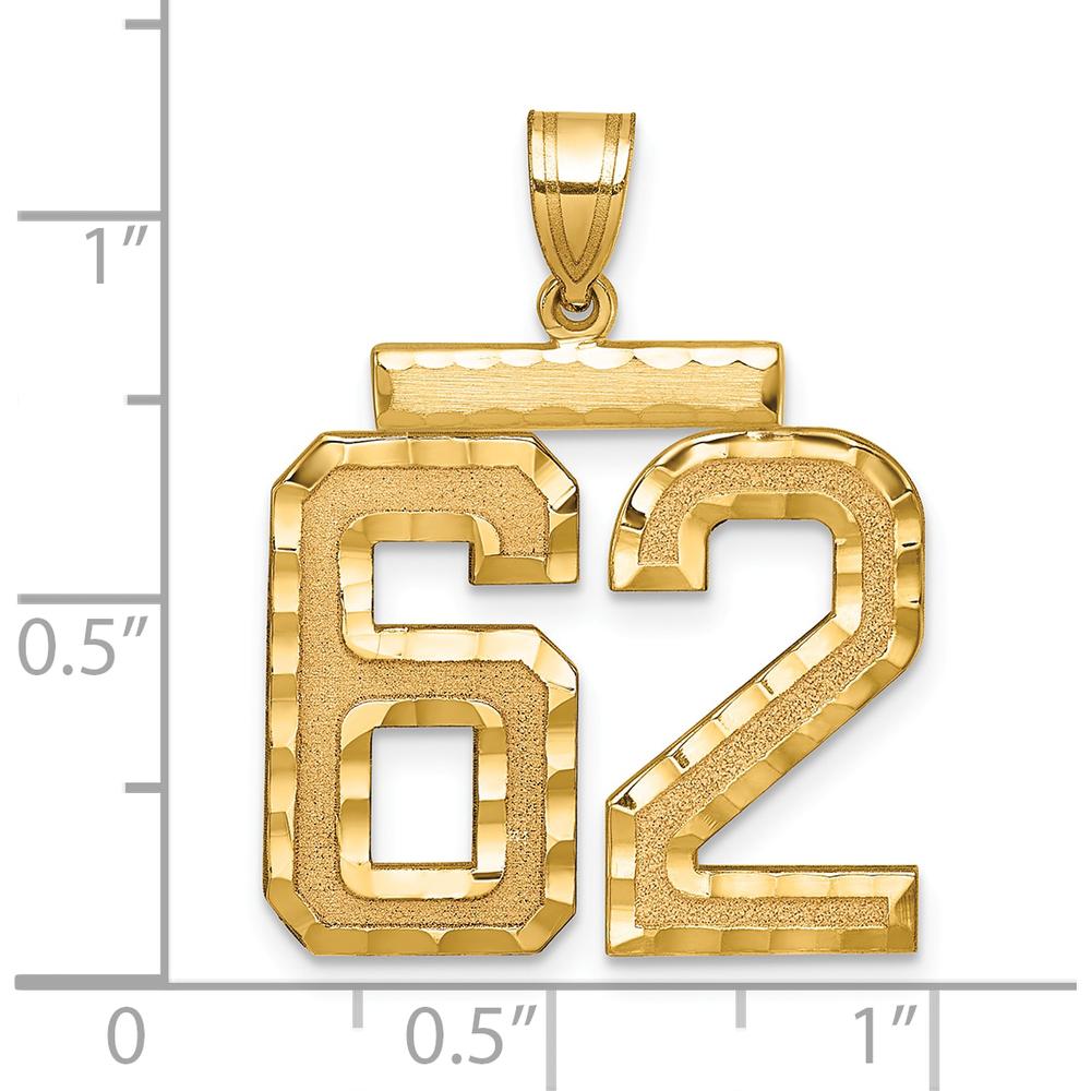 14K Yellow Gold Large Brushed Diamond-cut Number 62 Charm by Oro Pregiato