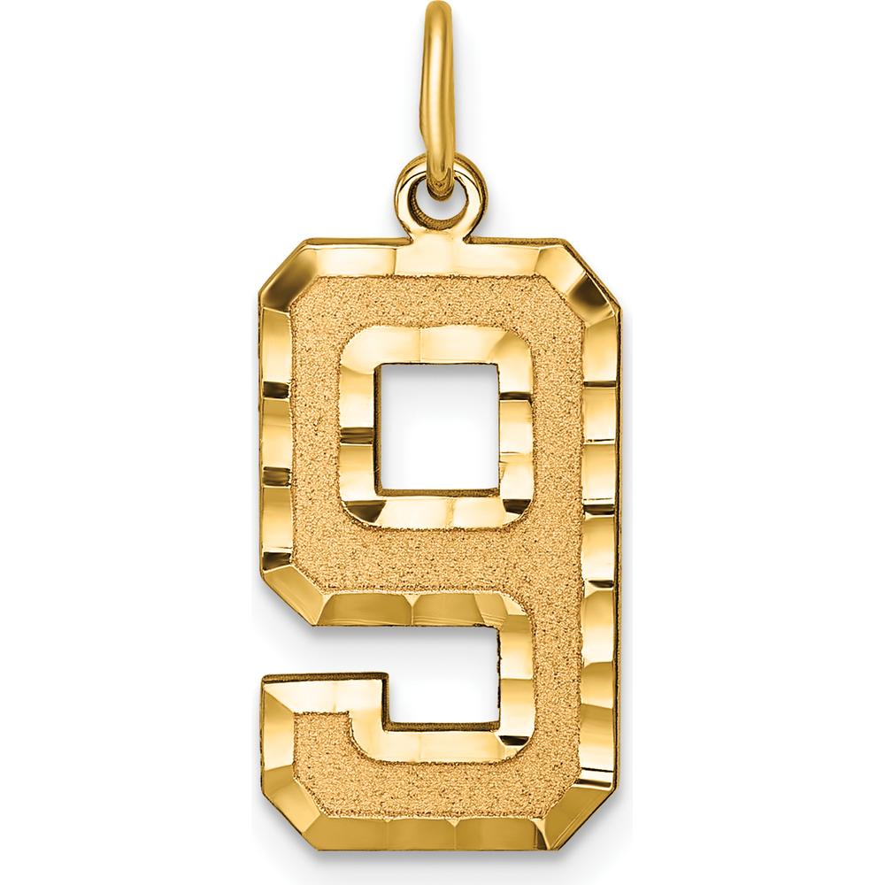 14K Yellow Gold Large Brushed Diamond-Cut Number 9 Charm Pendant by Oro Pregiato
