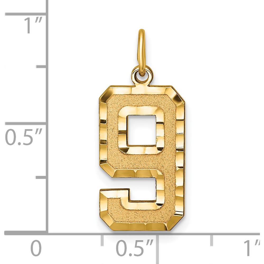 14K Yellow Gold Large Brushed Diamond-Cut Number 9 Charm Pendant by Oro Pregiato