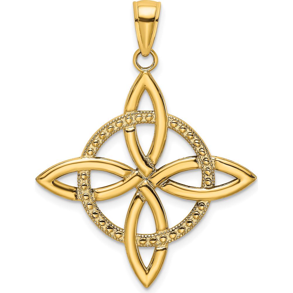 14K Yellow Gold Large Celtic Eternity Knot Pendant - Polished Beaded Finish by Oro Pregiato