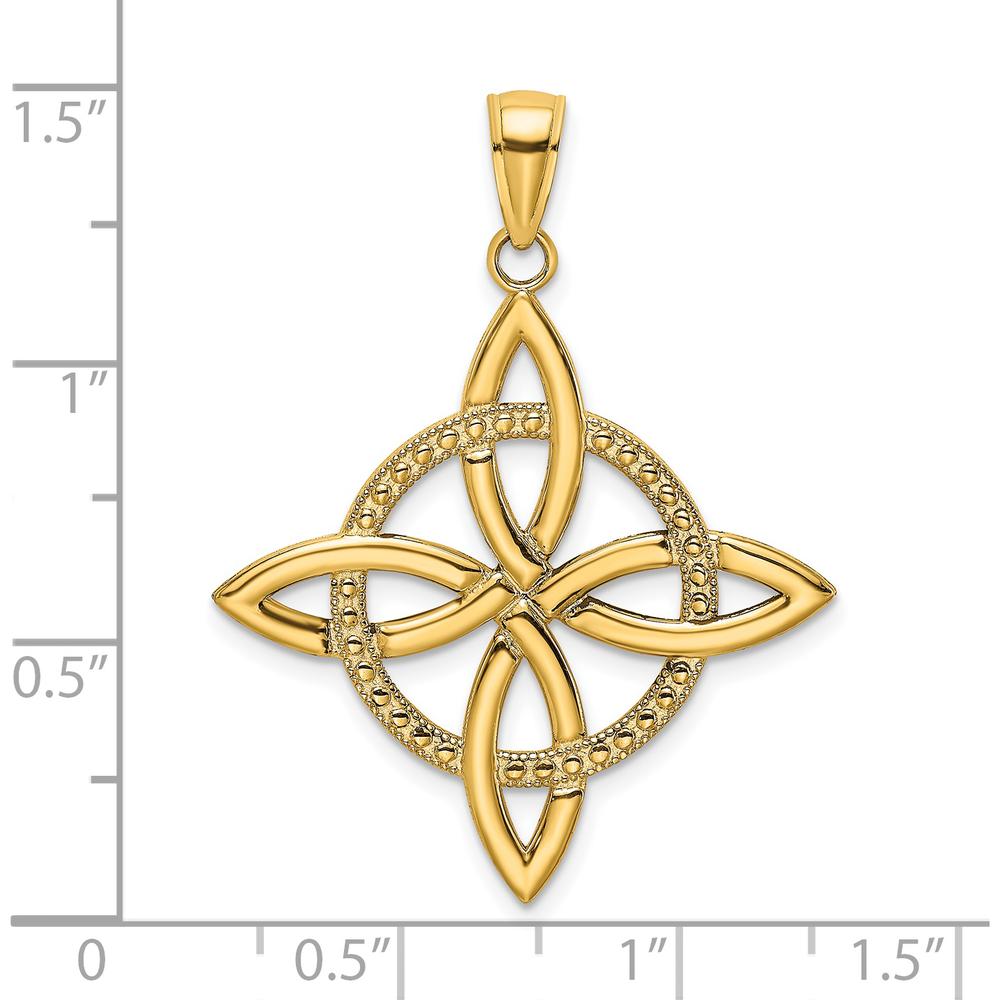 14K Yellow Gold Large Celtic Eternity Knot Pendant - Polished Beaded Finish by Oro Pregiato