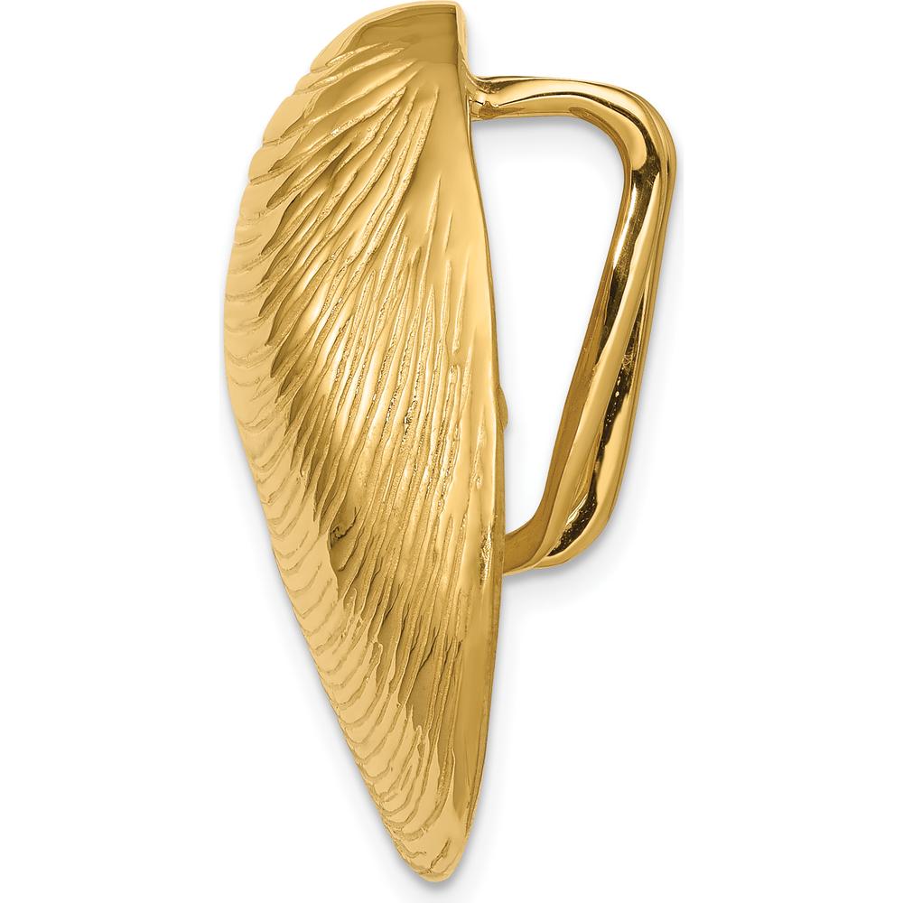 14K Yellow Gold Large Clam Shell Omega Slide Pendant with Textured Design by Oro Pregiato