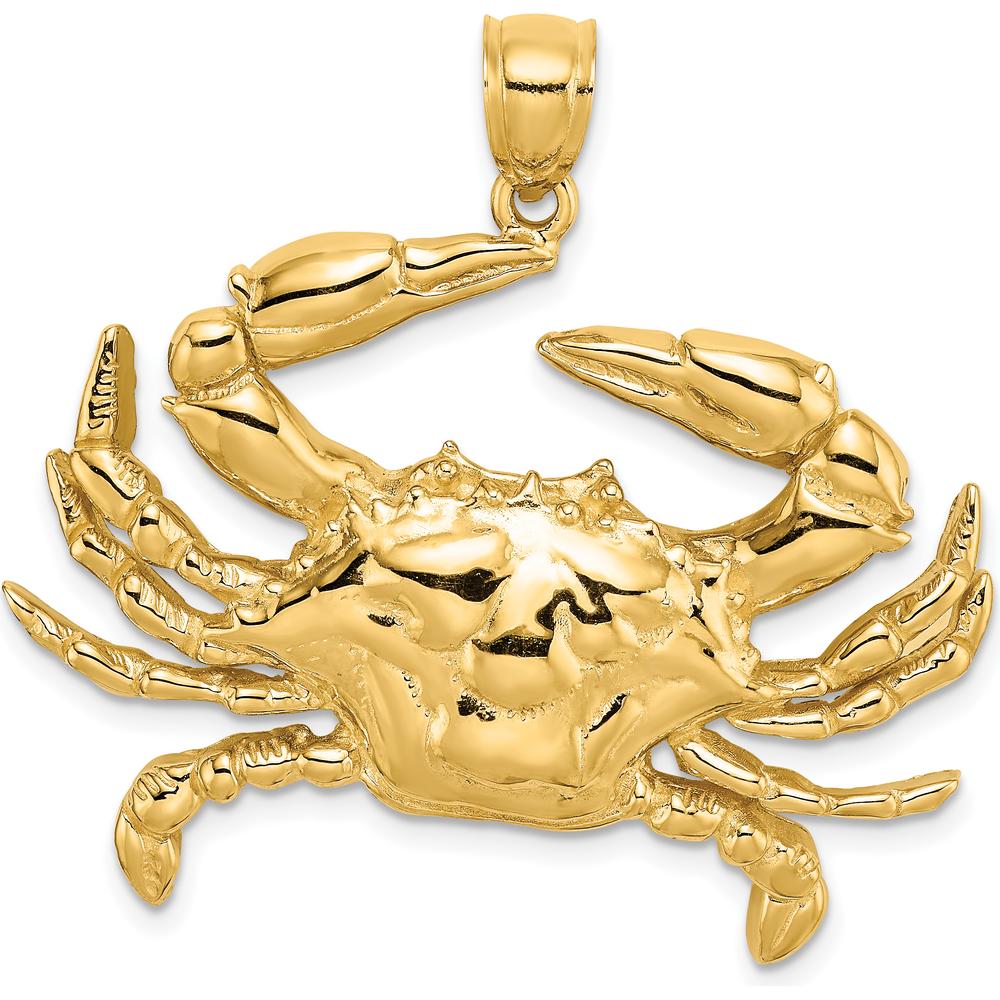 14K Yellow Gold Large Crab Pendant Charm with Polished Finish by Oro Pregiato
