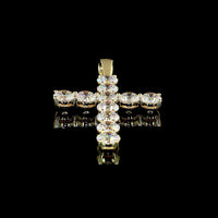 14K Yellow Gold Large Cross Pendant with Prong-Set Round Brilliant Cut Lab Diamonds - 13.86 Carat Total Weight - Covaloro Fine Jewelry