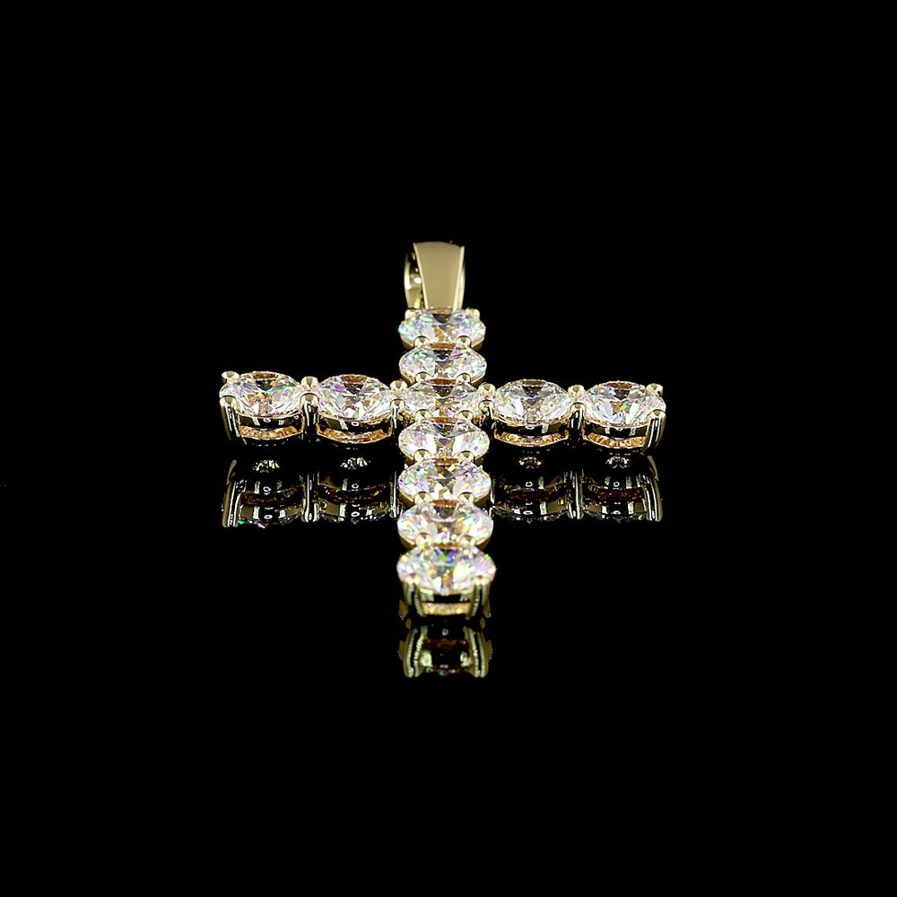 14K Yellow Gold Large Cross Pendant with Prong-Set Round Brilliant Cut Lab Diamonds - 13.86 Carat Total Weight - Covaloro Fine Jewelry