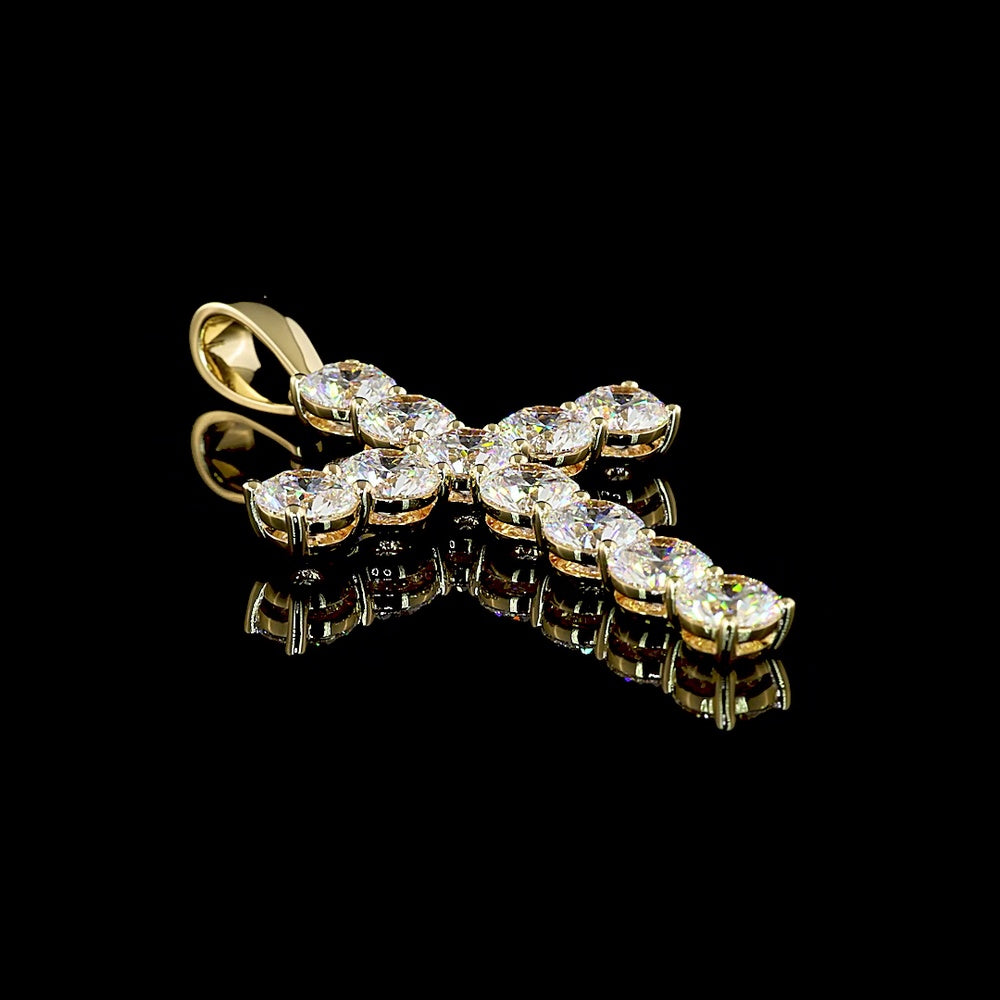 14K Yellow Gold Large Cross Pendant with Prong-Set Round Brilliant Cut Lab Diamonds - 13.86 Carat Total Weight - Covaloro Fine Jewelry