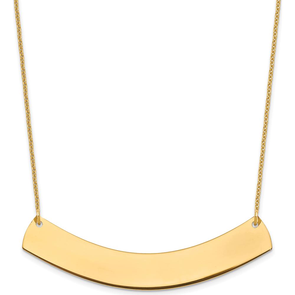 14K Yellow Gold Large Curved Bar Necklace - Personalized Pendant with Polished Finish by Oro Pregiato