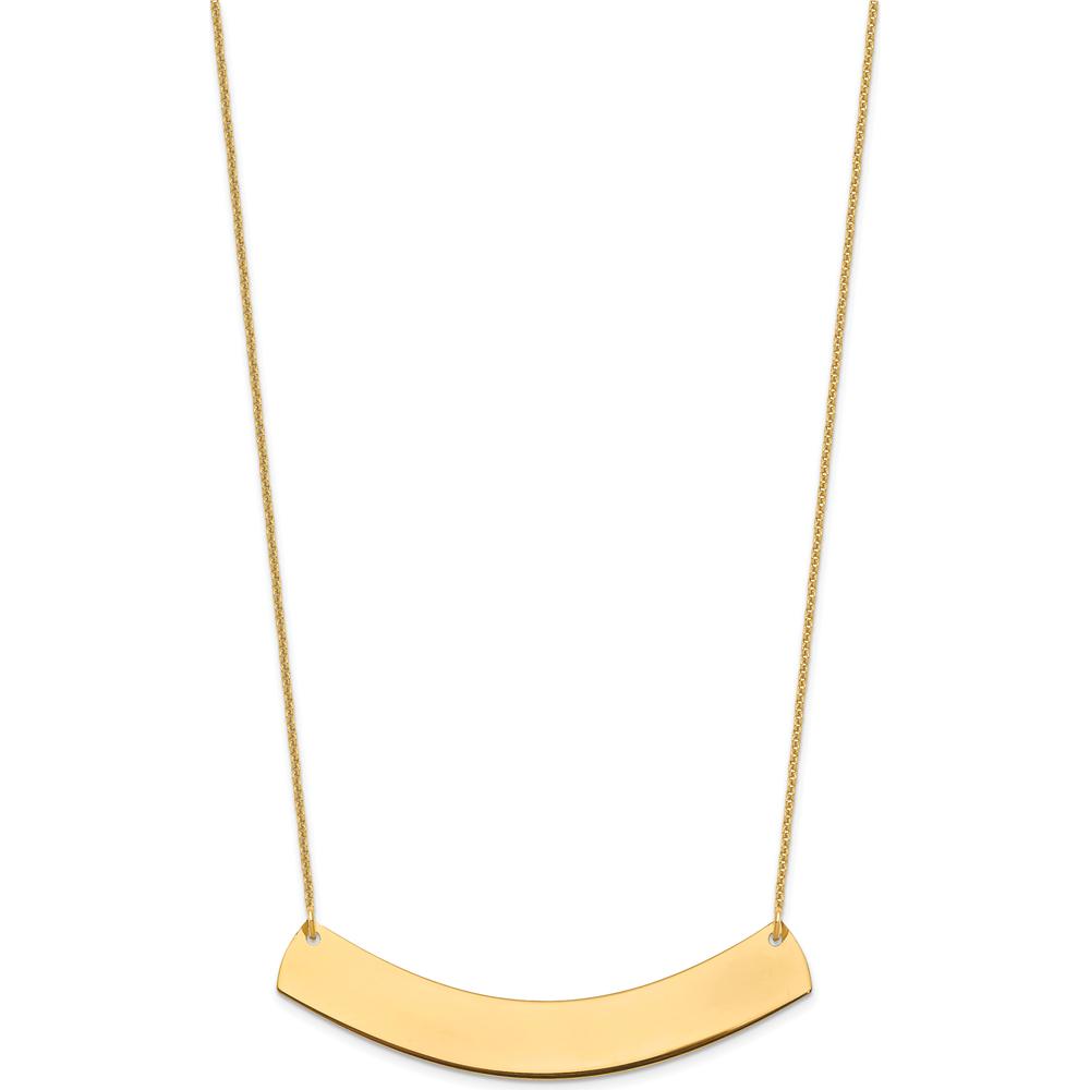 14K Yellow Gold Large Curved Bar Necklace - Personalized Pendant with Polished Finish by Oro Pregiato