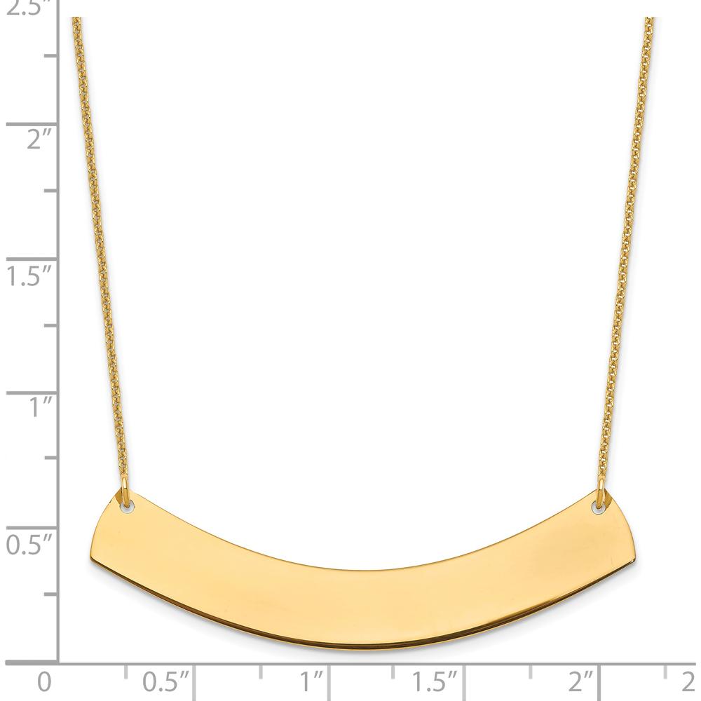 14K Yellow Gold Large Curved Bar Necklace - Personalized Pendant with Polished Finish by Oro Pregiato