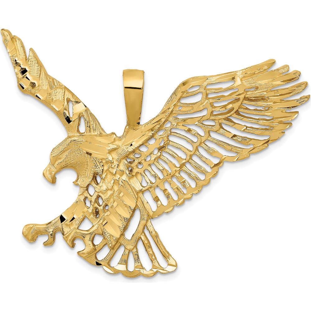 14K Yellow Gold Large Cut-out Eagle Wings Charm Pendant - Textured Design by Oro Pregiato