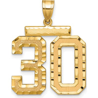 14K Yellow Gold Large Diamond-Cut "30" Charm with Brushed Finish by Oro Pregiato