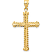 14K Yellow Gold Large Diamond-Cut Cross Pendant - 43.5mm Length by Oro Pregiato